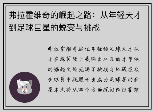 弗拉霍维奇的崛起之路：从年轻天才到足球巨星的蜕变与挑战
